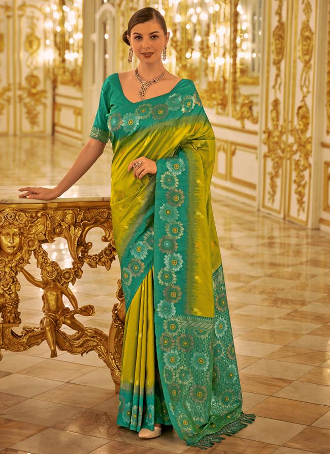 Banarasi Silk Lemon Green Festival Wear Weaving Work Saree